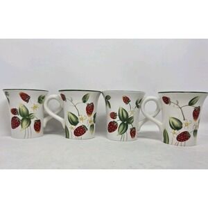 Harry and David Strawberry Vine Coffee Mug Tea Cup SET‎ OF 4 Hand Painted